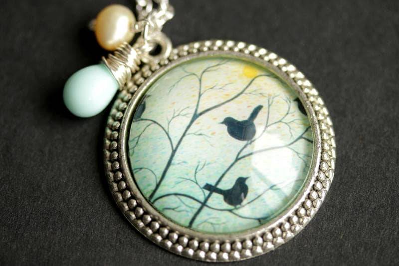 Aqua Blauer Vogel-Halskette. Vogel Anhänger Mit Blass Gelber Süsswasserperle Und Light Träne. Blau Halskette. Handgemachte von TheTeardropShop