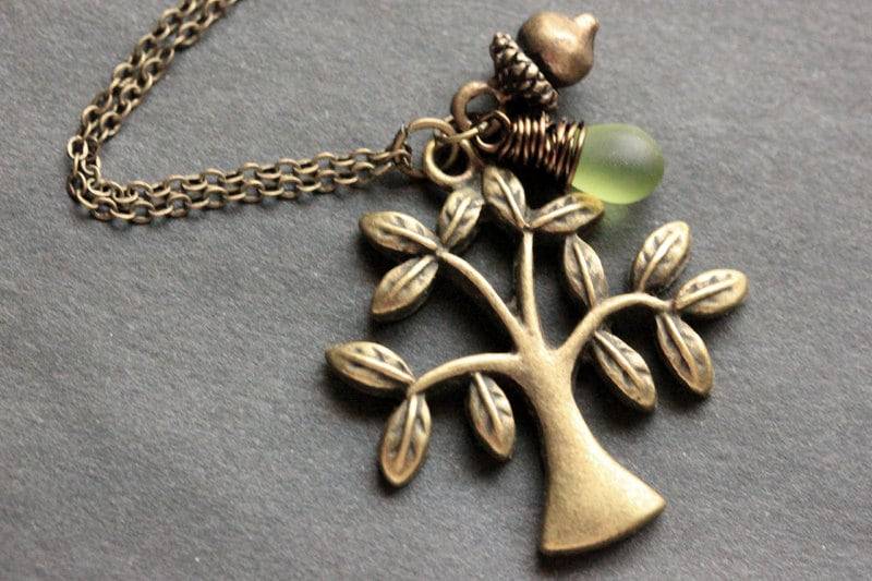 Baum Halskette. Bronze Und Eichel Charm Halskette Mit Draht Gewickelt Teardrop. Handmade Schmuck von TheTeardropShop