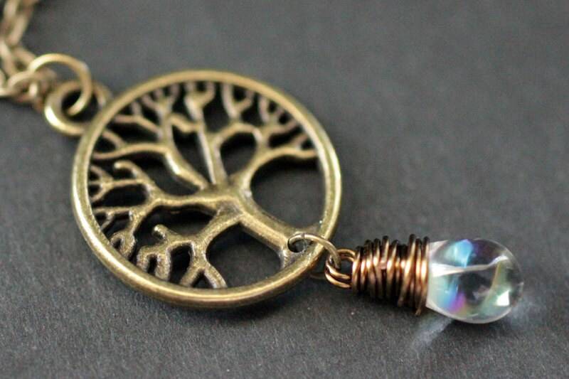Bronze Baum Halskette. Des Lebens Draht Gewickelt Klar Teardrop Handmade Schmuck von TheTeardropShop