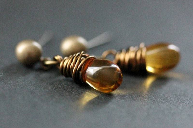 Bronze Ohrringe - Goldenrod Honig Teardrop Ohrringe. Baumeln Post Handmade Schmuck von TheTeardropShop