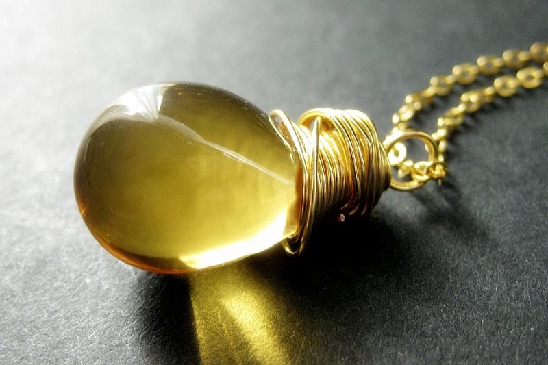 Extra Große Honig Solitaire Halskette. Teardrop Halskette Wire Wrapped in Gold. Handgemachte von TheTeardropShop