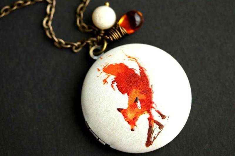 Fuchs Locket Halskette. Rotfuchs Halskette Mit Glastropfen Und Süßwasserperle. Vixen Bronze-Medaillon. Handmade Schmuck von TheTeardropShop