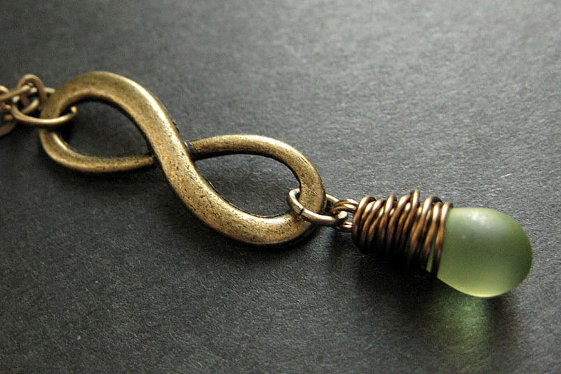 Gefrostete Grüne Teardrop-Halskette. Draht Gewickelt Bronze Unendlichkeit Anhänger Halskette. Handmade Schmuck von TheTeardropShop
