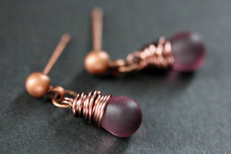 Kupfer Ohrringe - Bewölkt Lila Teardrop Ohrringe. Baumeln Ohrstecker Handmade Schmuck von TheTeardropShop