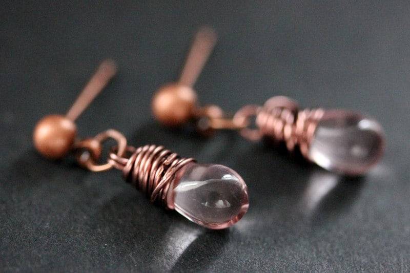 Kupfer Ohrringe - Rosa Teardrop Ohrringe. Ohrstecker. Baumeln Post Handmade Schmuck von TheTeardropShop