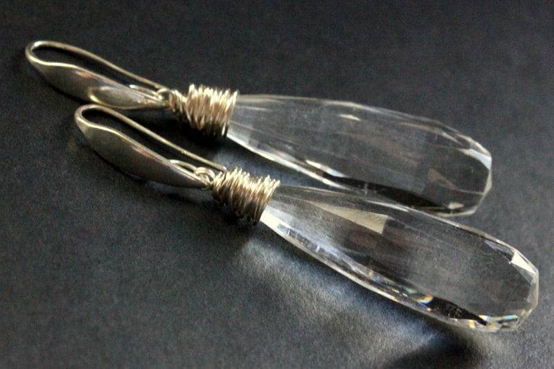 Lange Ohrringe. Crystal Clear Teardrop Extra Ohrringe Wire Wrapped in Silber. Handmade Schmuck von TheTeardropShop
