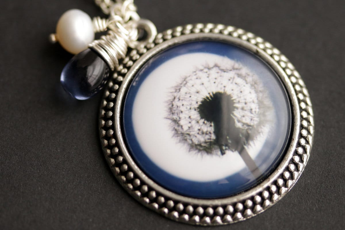 Machen Sie Eine Wunsch-Halskette. Pusteblumen Und Vollmond Anhänger. Pusteblumen-Halskette Mit Blauer Träne Süßwasser-Perle. Mond Halskette von TheTeardropShop