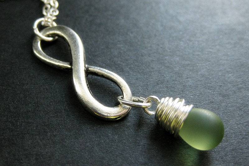 Silber Infinity Halskette. Draht Gewickelt. Bewölkt Grün Teardrop Handmade Schmuck von TheTeardropShop