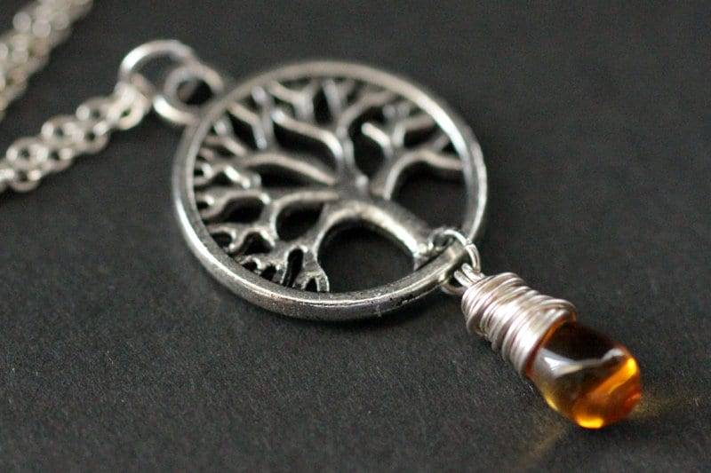 Silberne Baum Des Lebens Halskette. Draht Gewickelt Honig Teardrop Handmade Schmuck von TheTeardropShop