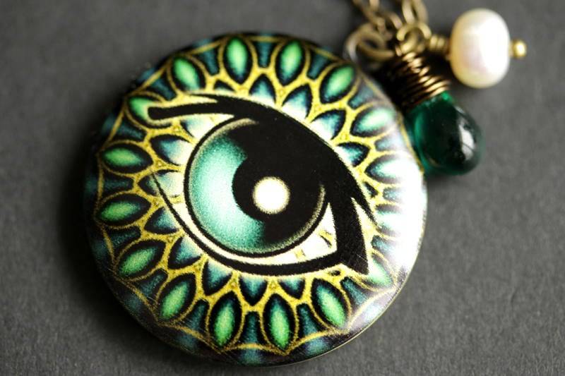 Türkis Grünes Auge Locket Halskette. All Sehende Halskette Mit Teardrop Und Süsswasserperle. Evil Eye Handmade Schmuck von TheTeardropShop