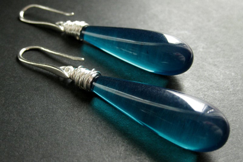 Türkis Ohrringe. Lange Extra Teardrop Ohrringe Wire Wrapped in Silber. Handmade Schmuck von TheTeardropShop