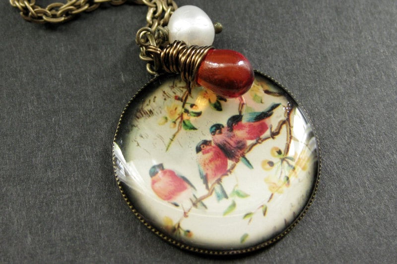 Vogel-Familie Halskette. Vogel Anhänger Mit Draht Gewickelt Träne Und Perle. Handmade Schmuck von TheTeardropShop