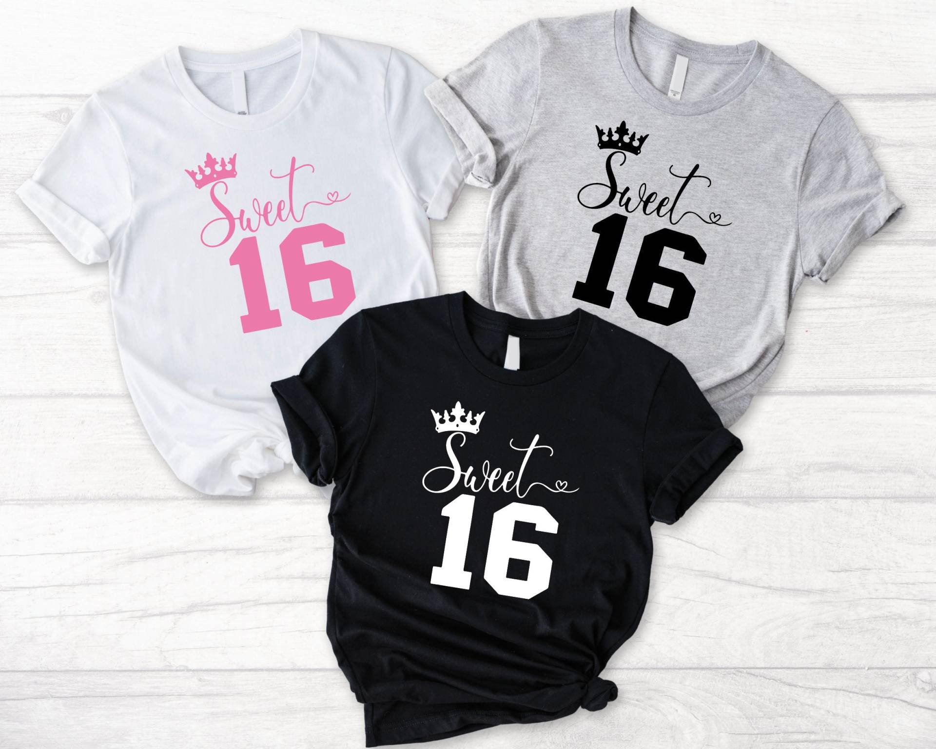 Sweet Sixteen 16 Crown Heart Shirt - Süßes Metallic-Print-Design-Shirt Zum Geburtstag Für Mädchen/Jungen, Bodyguard, Party, Feier, Beste Freunde von TheTeeStudio