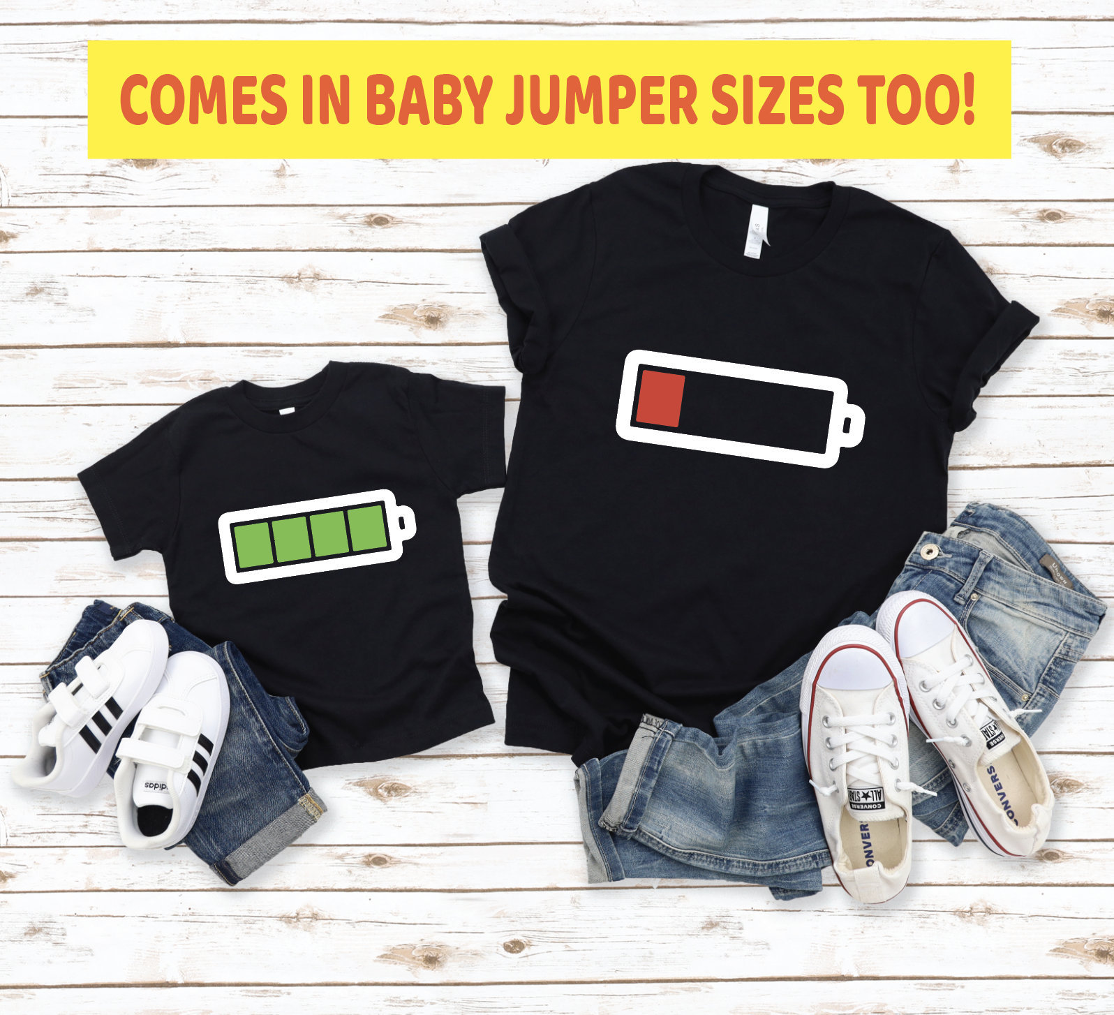 Volle Und Niedrige Batterie Shirt Set - Unisex Herren Damen T-Shirt Säugling Bodysuit Oder Pullover Mama Papa Baby Matching Babyparty Geschenk von TheTeeStudio