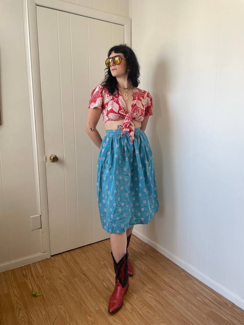 1940S Blauer Feedsack Blumenrock Größe M von TheThrillVintage