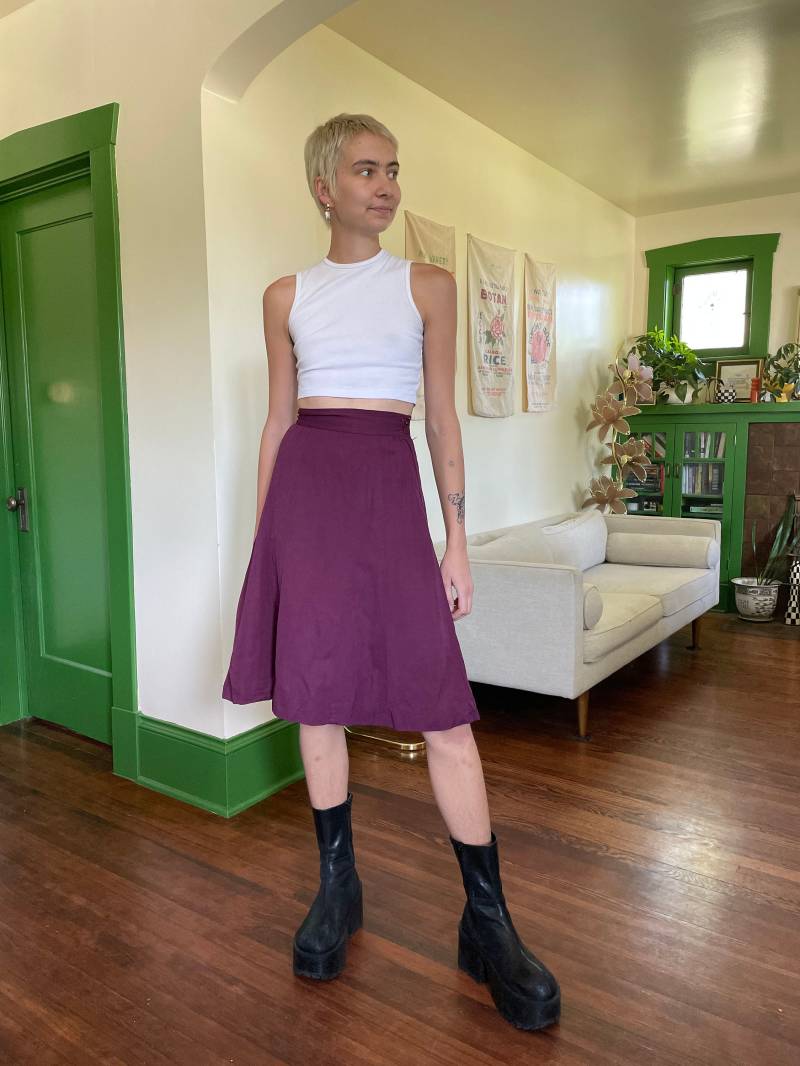 1940S Maroon A-Linie High Waisted Side Closure Rock Gr. Xs von TheThrillVintage