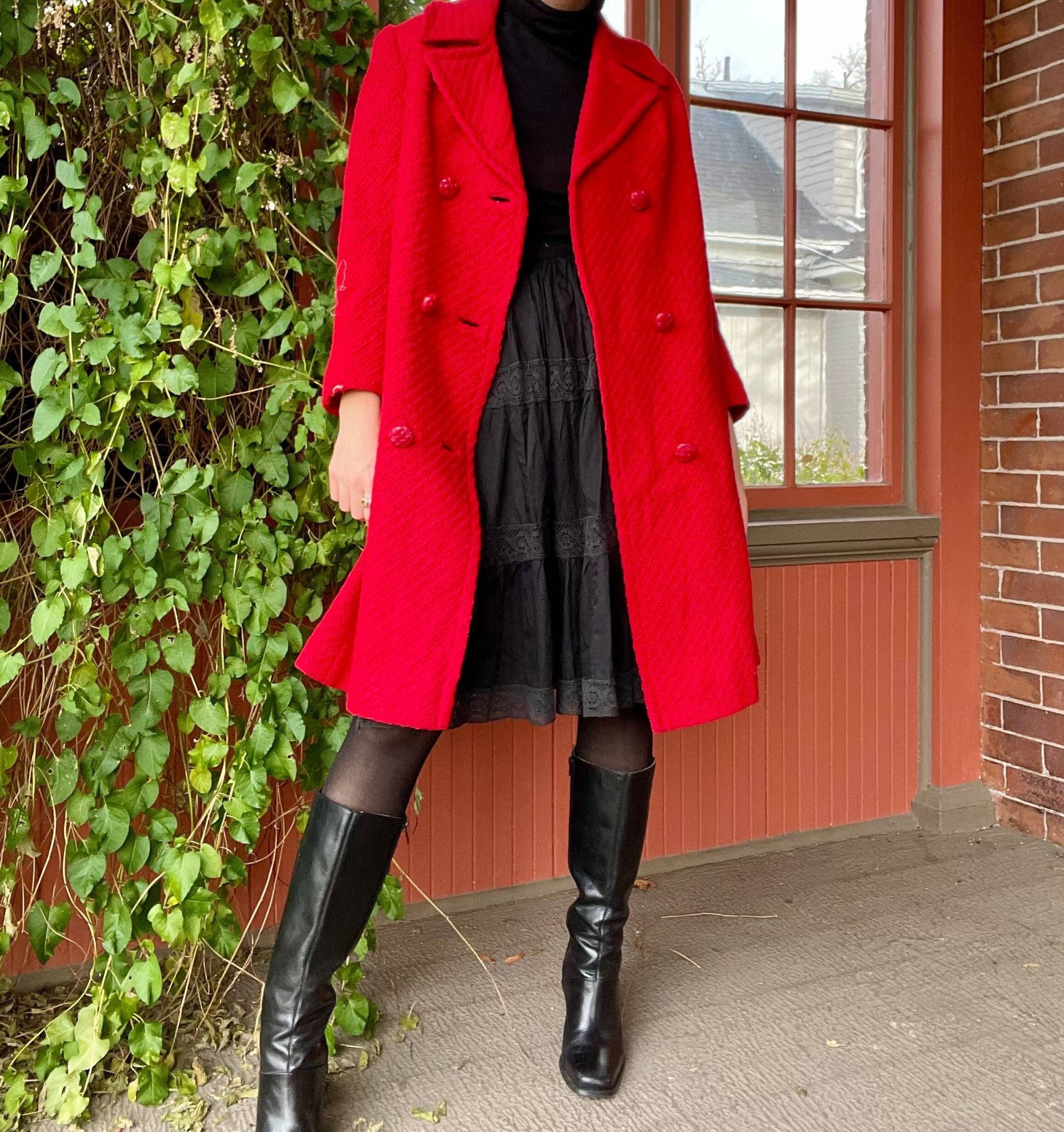 1960Er Kay Mcdowell Rot Mod Wolle Doppelbrust Peacoat Größe Small Medium von TheThrillVintage