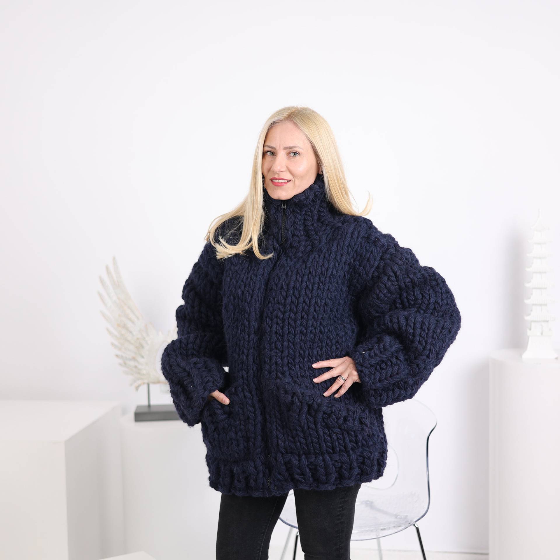 12Fädige Extra Chunky Strickjacke Gestrickt Aus 100 % Wolle T1629 von TheTiffyMohair