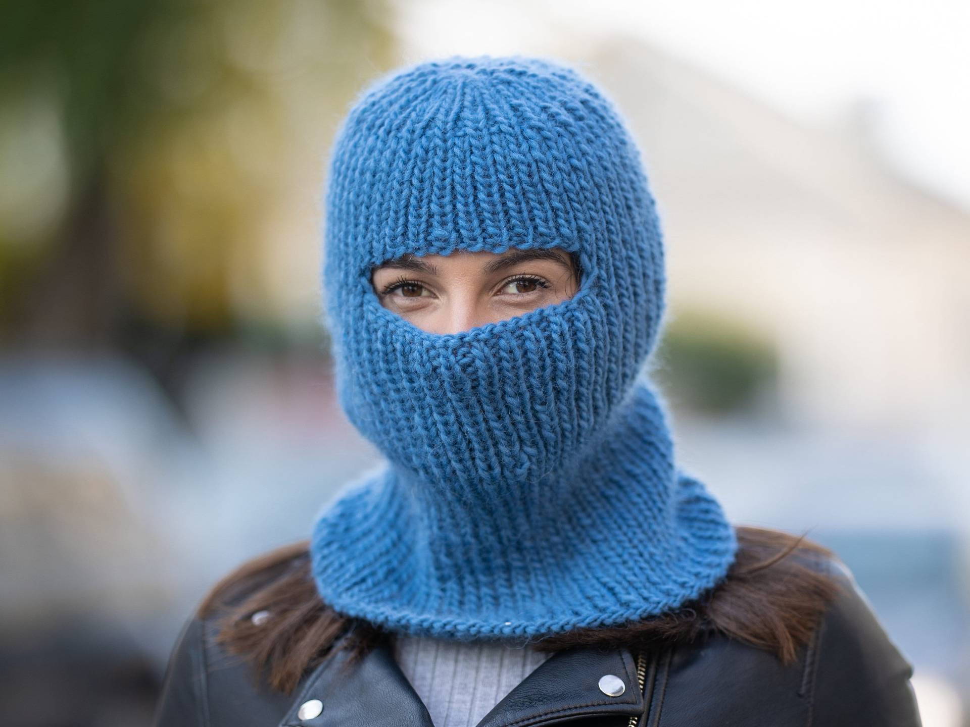 Blaue Wolle Balaclava, Strickmütze, Wollmütze, Slouchy Hat, Winter Ski Maske Hut, Fetisch Oversized Hat T1169 von TheTiffyMohair