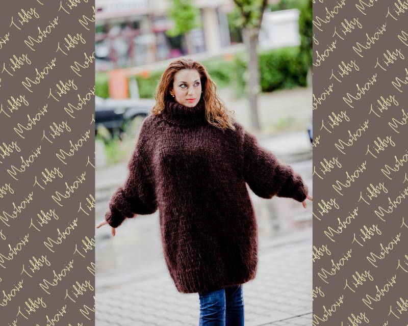 Handgestrickter Mohair-Kaschmir-Pullover - Dicker Übergroßer Flauschiger Rollkragenpullover T59 Handgestrickter Mohair-Kaschmir-Pullover - Dicker Übergroßer Flauschiger Rollkragenpullover T59 von TheTiffyMohair