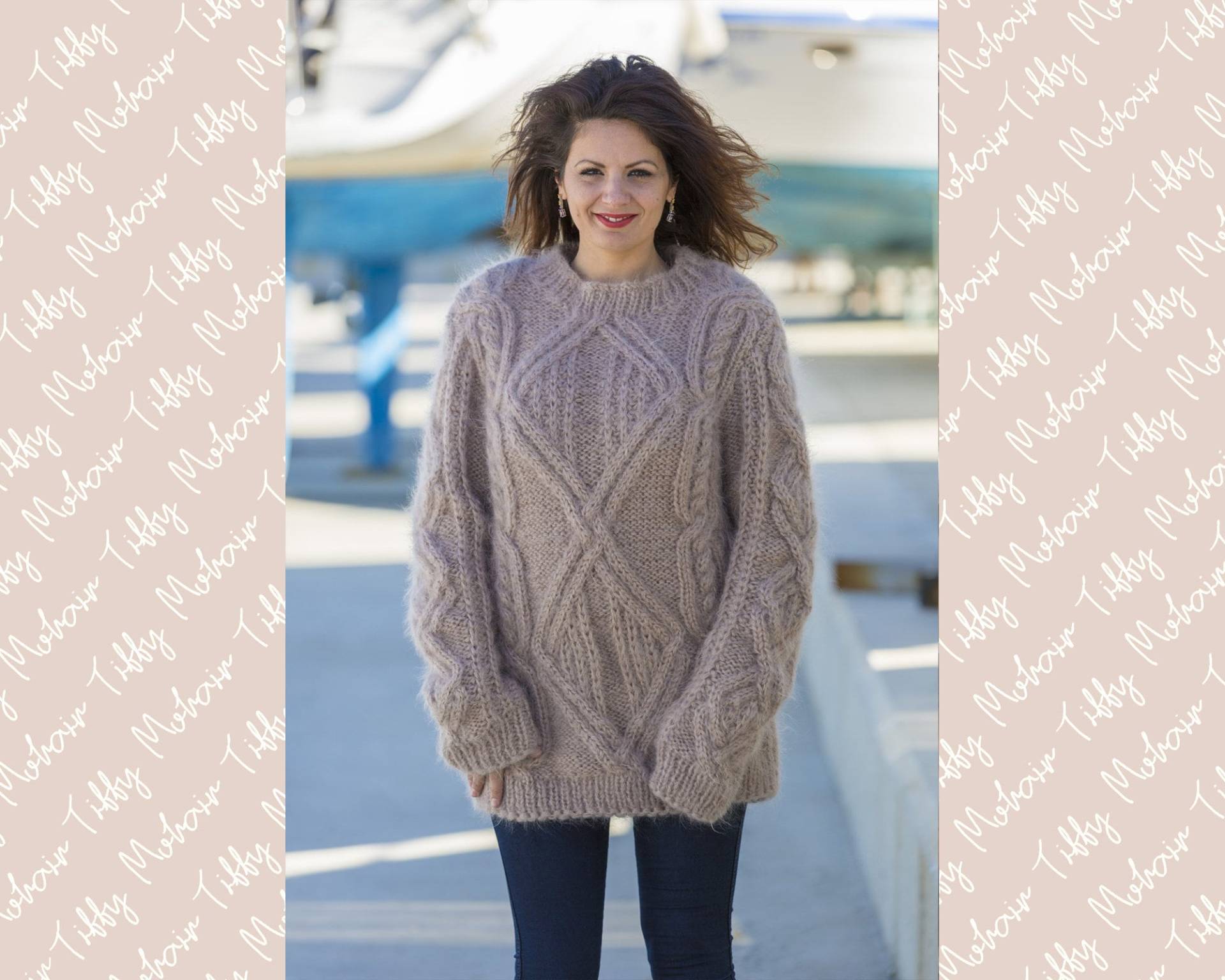 Mohair Pullover - Handgestrickter Grobstrick Zopfmuster Oversized Rundhals T566 Mohair Pullover - Handgestrickter Grobstrick Zopfmuster Oversized Rundhals T566 von TheTiffyMohair
