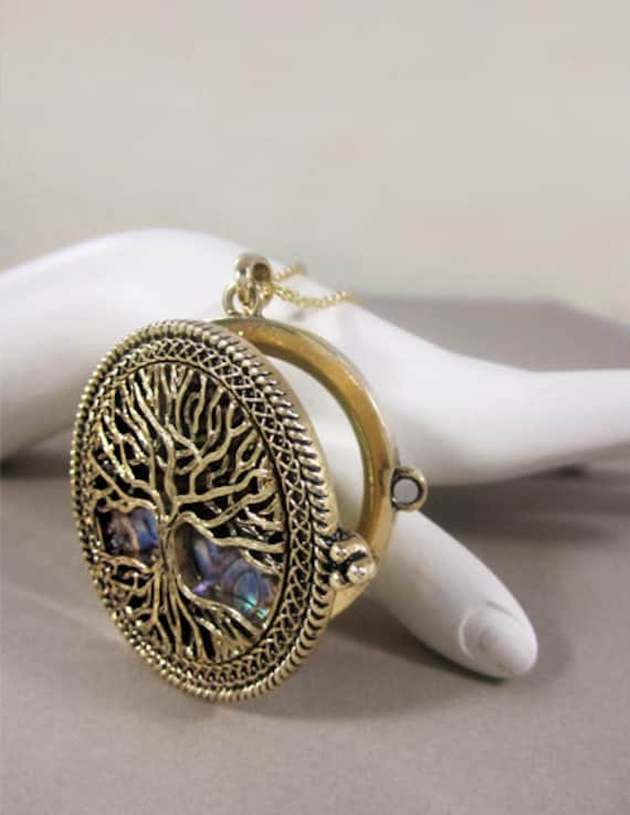 Baum Des Lebens Mit Abalone 6-Fache Lupe Seitlich Offener Magnet Anhänger Halskette, 76 cm Plus 7, 5 von TheTizana