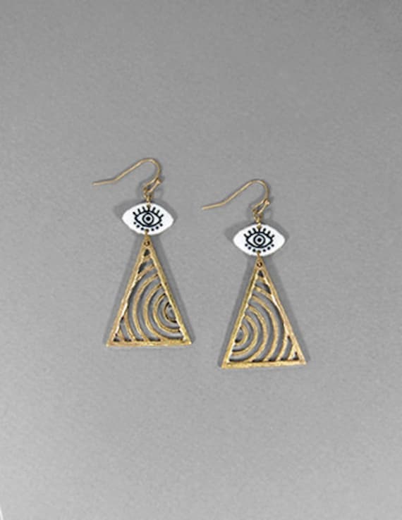 Evil Eye Ohrringe, Swirl Muster Dreieck Form Acetat Laser Cut Tropfen Ohrhänger von TheTizana