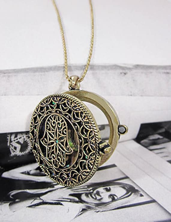 Hamsa Abalone 6-Fache Lupe Oben Schiebemagnet Anhänger Halskette, 76 cm Plus 7, 5 von TheTizana