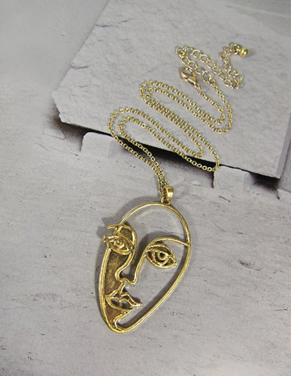 Picasso Gesicht Mit Schatten Wired Design Halskette 43 cm Plus 3 Zoll von TheTizana