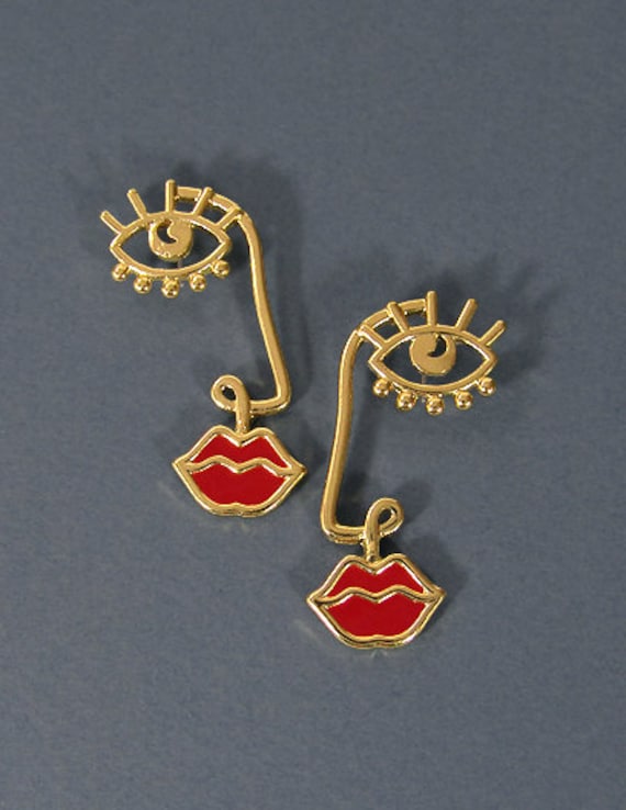 Picasso Gesicht Ohrringe, Augenohrringe, Lippen Ohrring, Abstrakter Tropfen Baumeln Post Ohrring von TheTizana