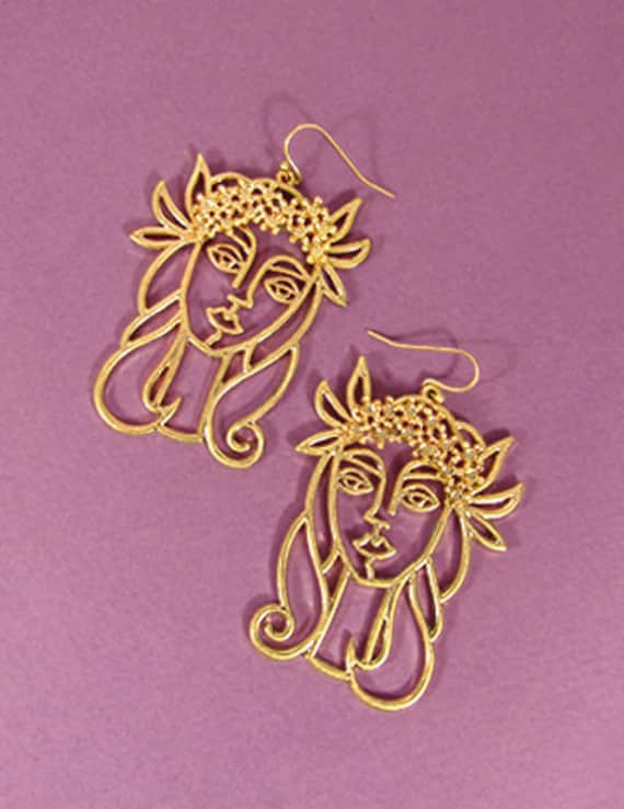 Picasso Gesicht Ohrringe, Ein Mädchen Mit Blumenkrone Ohrring Drop Dangle Hook von TheTizana