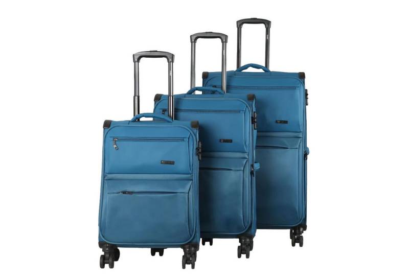 TheTrueC Koffer TheTrueC 4-Rad Trolley 3er Set S/M/L Superlight Madrid petrol, 4 Rollen Rollen von TheTrueC