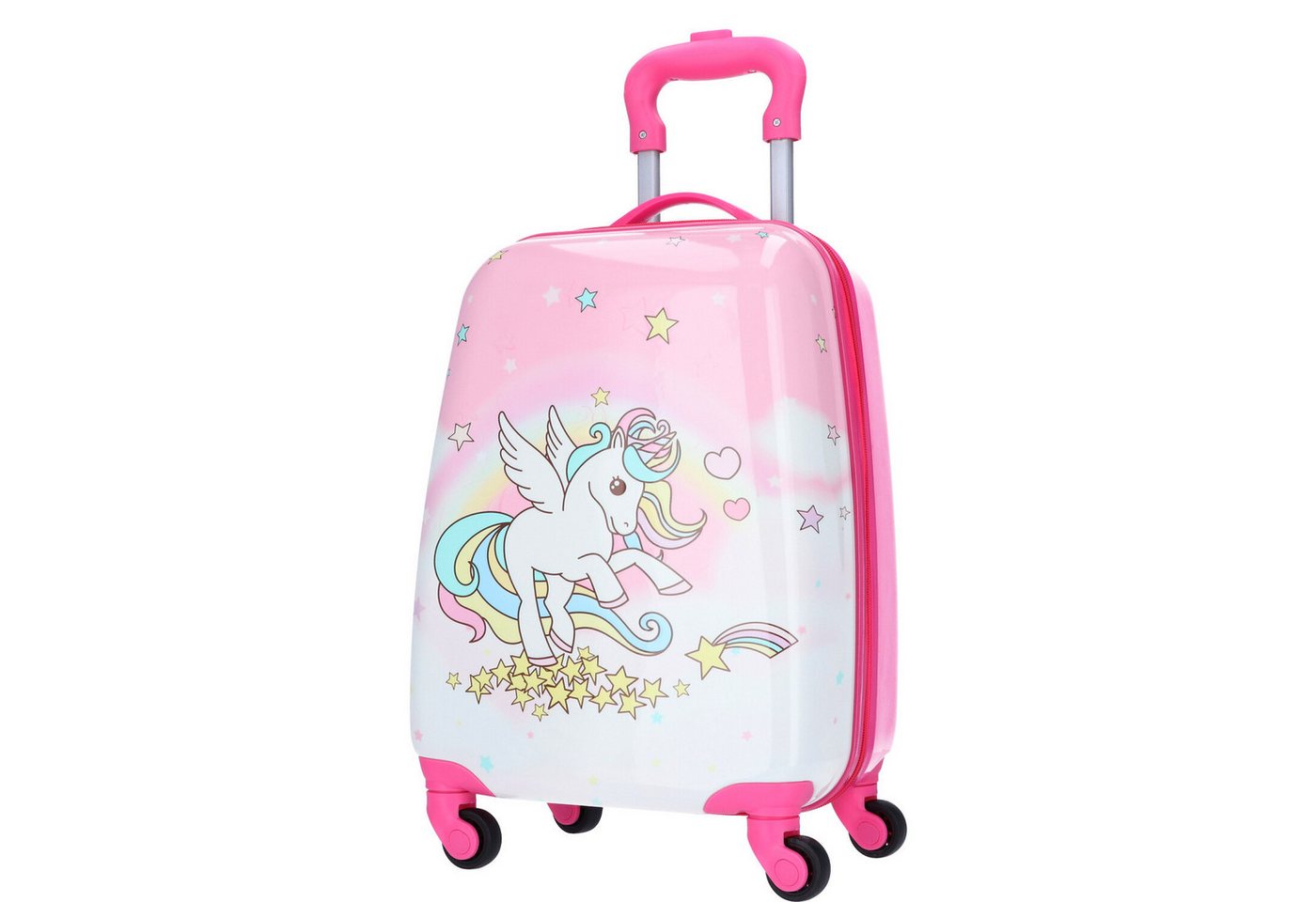 TheTrueC Koffer TheTrueC Kinder Trolley, Hartschale, Einhorn pink, 4 Rollen Rollen von TheTrueC