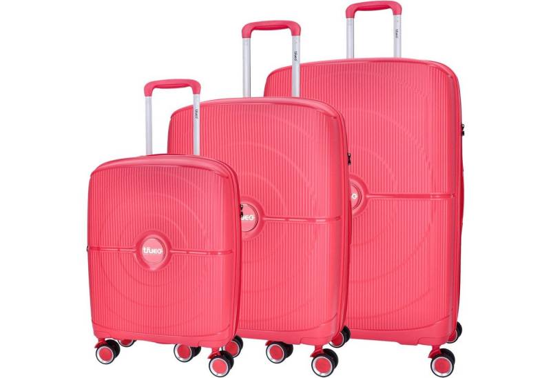 TheTrueC Koffer TheTrueC 4-Rad Trolley 3er Set Valencia coral red, 4 Rollen Rollen von TheTrueC