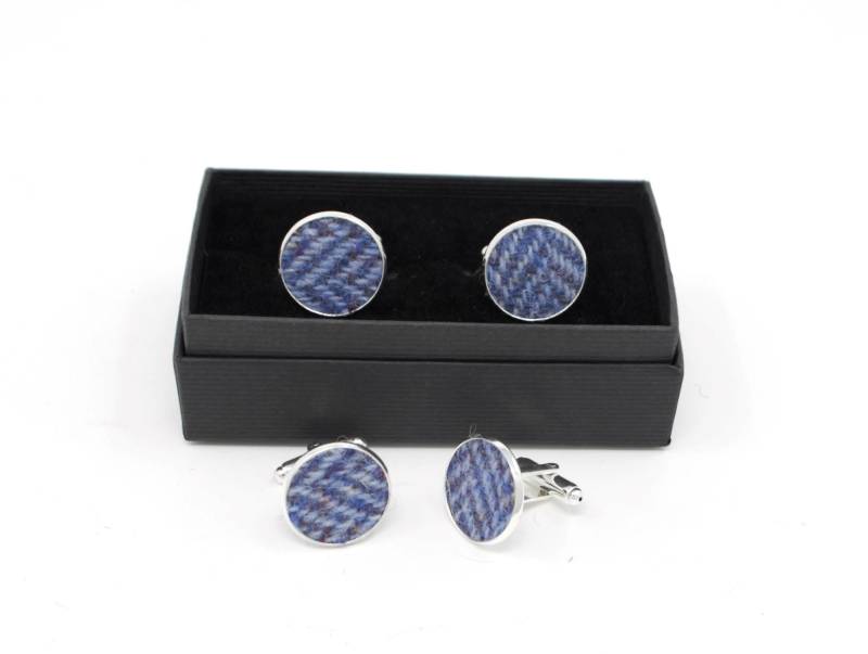 Harris Tweed Manschettenknöpfe Hochzeit Trauzeuge Blau Herringbone Ht05 von TheTweedDog