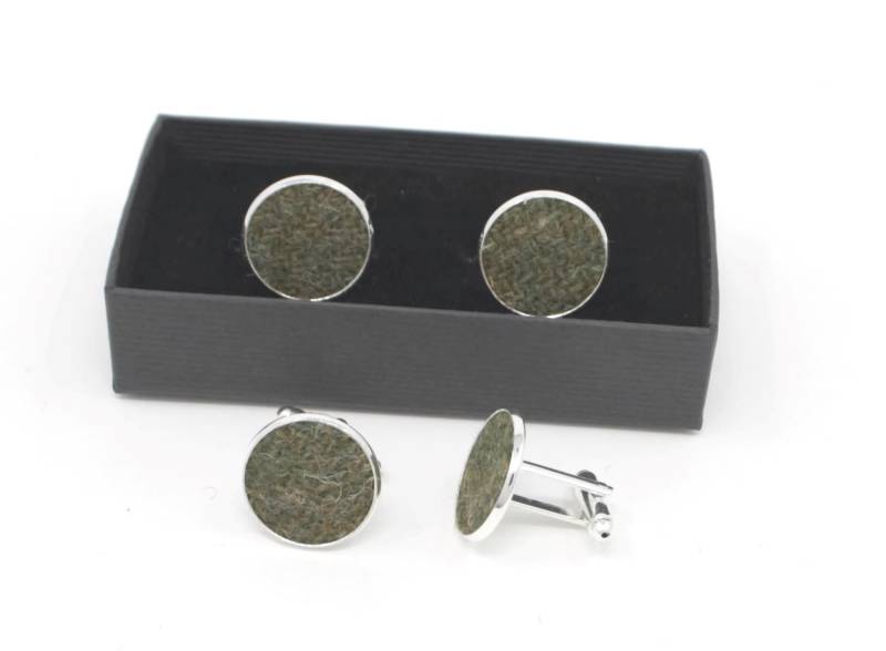 Harris Tweed Manschettenknöpfe Hochzeit Trauzeuge Bräutigam Grün/Braun Ht08G von TheTweedDog