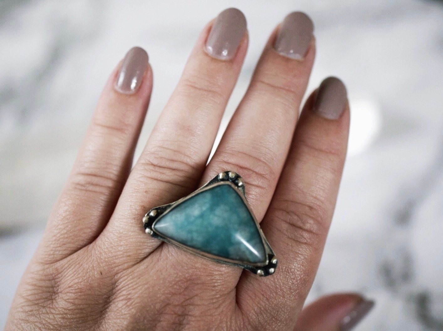 Größe 7, 5 Türkis Ring, Sterling Silber Silberring, Chrysakoll Dreieck Statement Ring Größe 7, 5 Türkis Ring, Sterling Silber Silberring, Chrysakoll Dreieck Statement Ring von TheTwoHandExchange