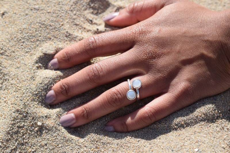 Perlmuttring Größe 7 Sterling Silber Ring Weißer Perlring Silberring Perlmutt Doppel-Stein Perlmuttring Größe 7 Sterling Silber Ring Weißer Perlring Silberring Perlmutt Doppel-Stein von TheTwoHandExchange