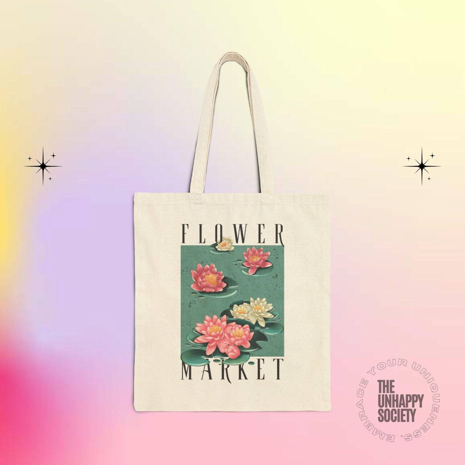 July Birth Flower Tote Bag Month Market Lotus Art Water Lily Painting Nature Aesthetic Birthday Gifts von TheUnhappySociety