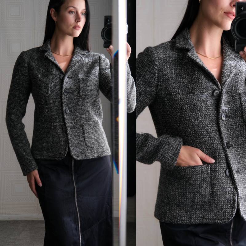 Max Mara Salt & Pepper Boucle Kurzblazer Mit Vier Knöpfen Und Aufgesetzten Taschen | Hergestellt in Italien Y2K 2000Er Jahre S "Max Mara von TheVault1969