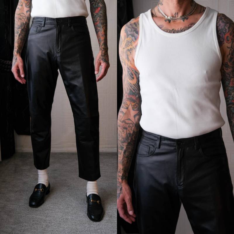 Vintage Dkny Schwarze 5 Pocket Jean Style Lammfell Lederhose | 100% Echtes Leder Größe 33x30 Y2K 2000Er Jahre Designer Herren von TheVault1969
