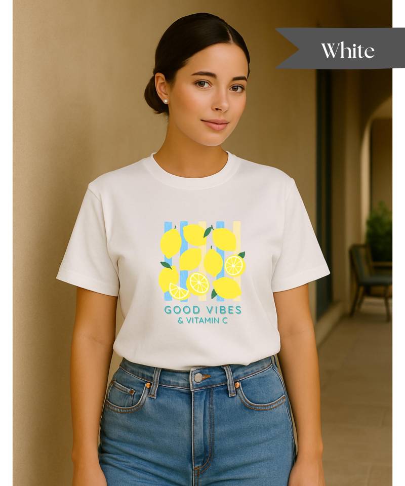 Good Vibes Zitronen Shirt Sommer T-Shirt Aus Bio-Baumwolle | Lemon Design Front Print Stanley/Stella Creator 2.0 Unisex von TheVibeEdits