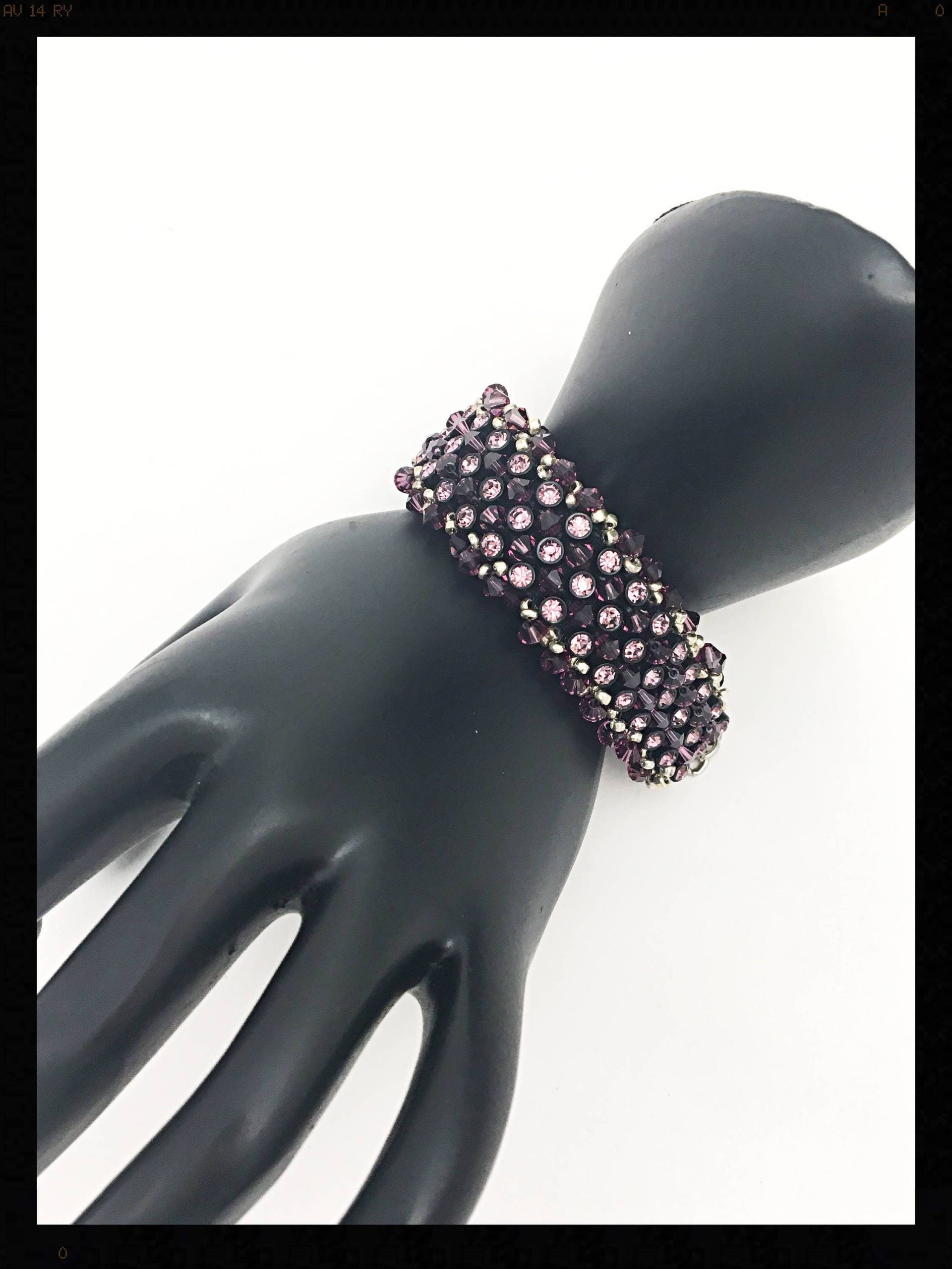 Lila Armband, Perlen Schwarz Silber Lila Schwarzer Samt Und Swarovski Armband Lila Armband, Perlen Schwarz Silber Lila Schwarzer Samt Und Swarovski Armband von TheVictoryCollection