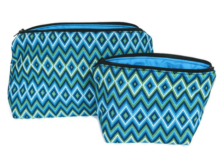 Blaugrünes Kosmetiktaschen-Set Designer Inspirierte Reiseaufbewahrung von TheVincentCreations