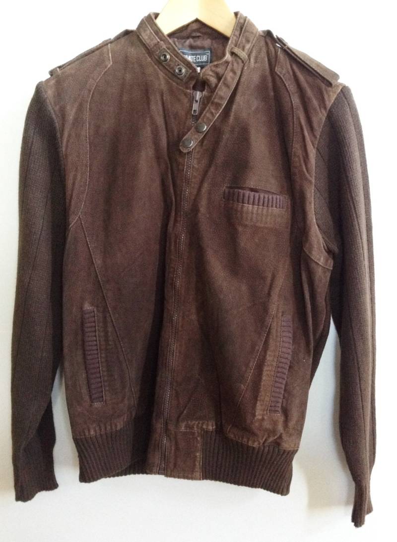 Jahrgang Der 1990Er Jahre "Private Club" Jacke/Braun Leder Und Strick Grösse M von TheVintageAlchemy