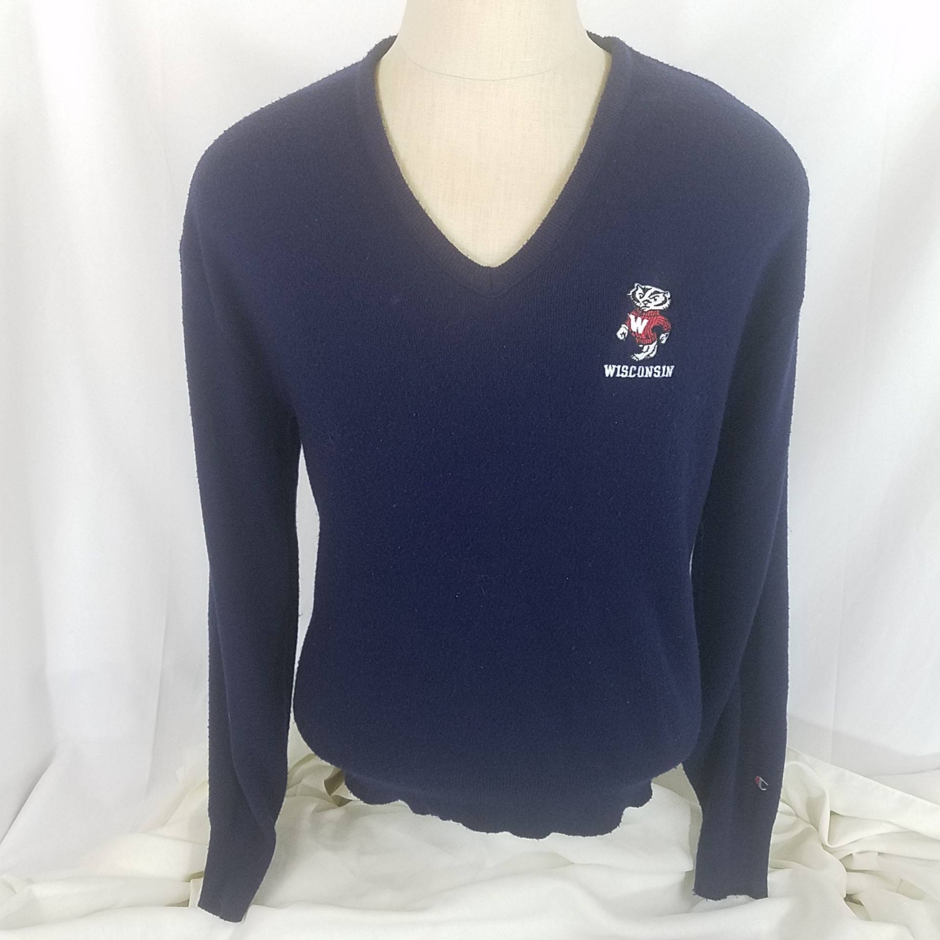 Vintage 90Er Jahre Wisconsin Dachse Meister V Neck Pullover Sz Xl Bucky Navy Blau von TheVintageBoneyard