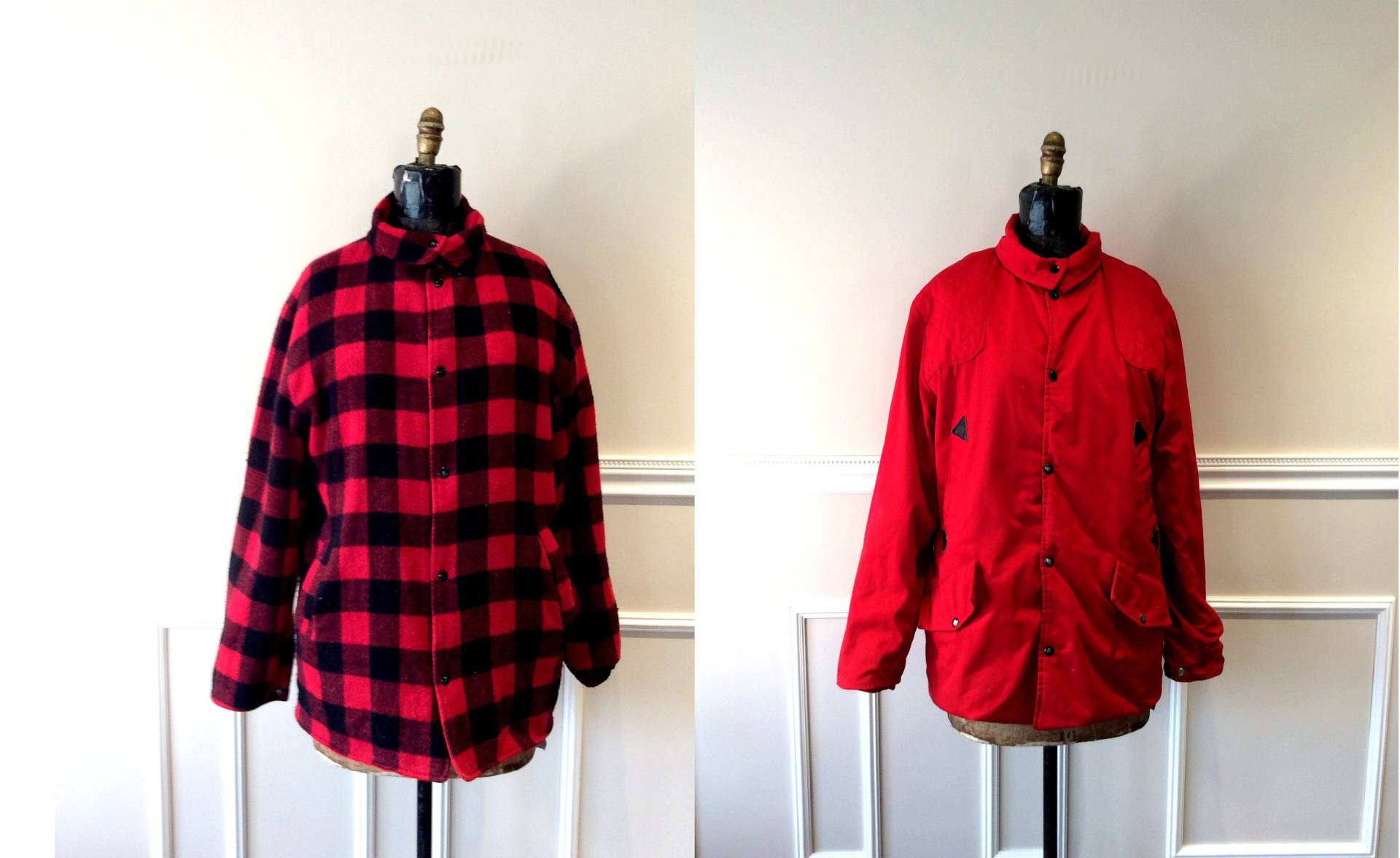 Jahrgang Karierten Jagd Jacke Holzfäller Schwarz Und Rot Wolle Reversible Outdoor Camping Buffalo Plaid von TheVintageDomain