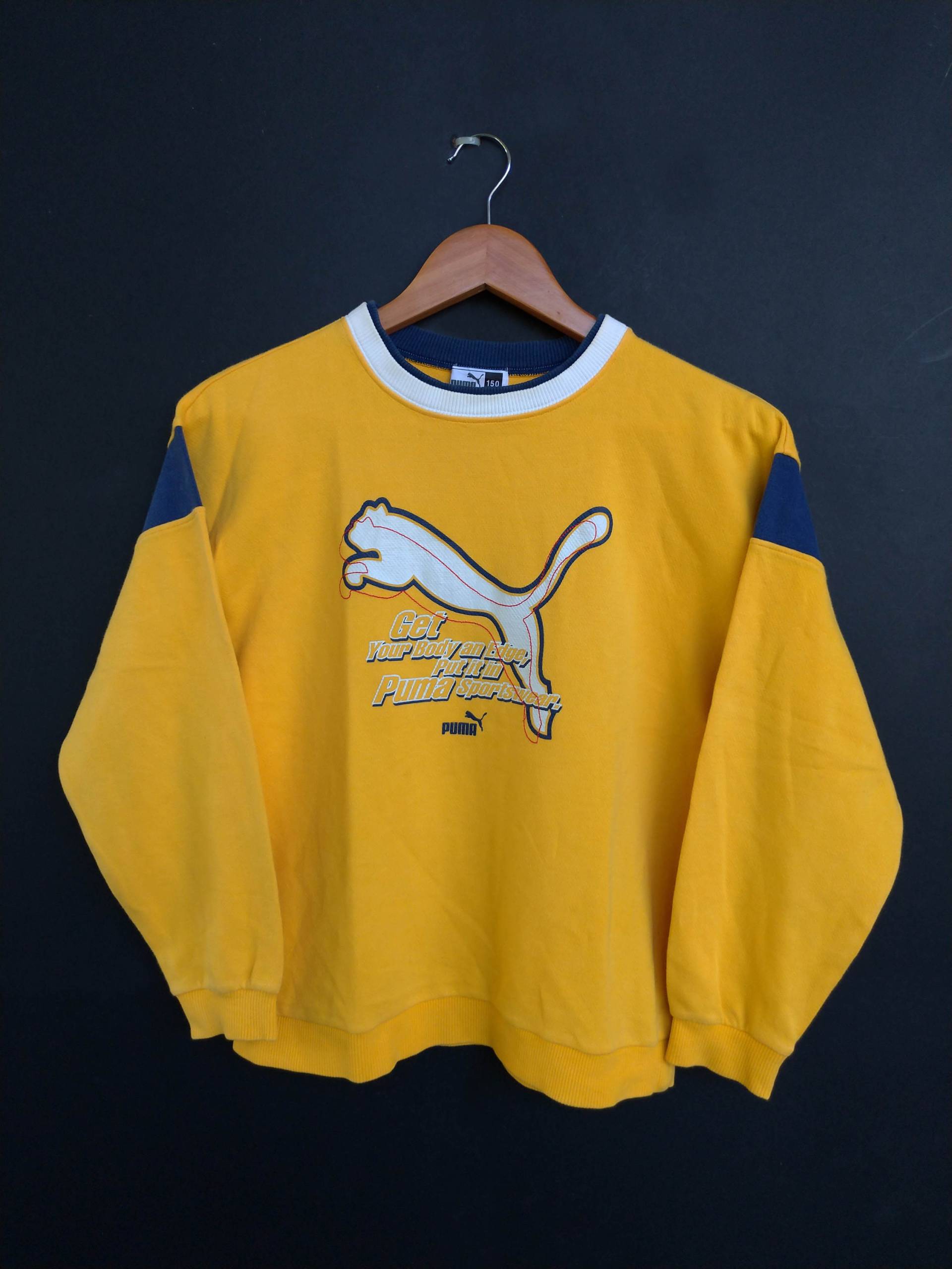 Puma Sweatshirt Großes Logo Rundhalsausschnitt Gelb Größe S von TheVintageGarment