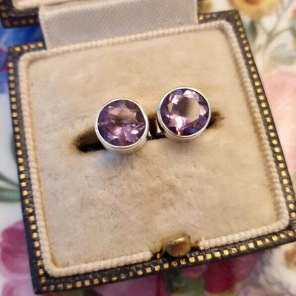 Amethyst Ohrstecker Silber Ohrringe Für Sie Natürliche Februar Birthstone Geschenk Geburtstagsgeschenk Frau von TheVintageGemShop