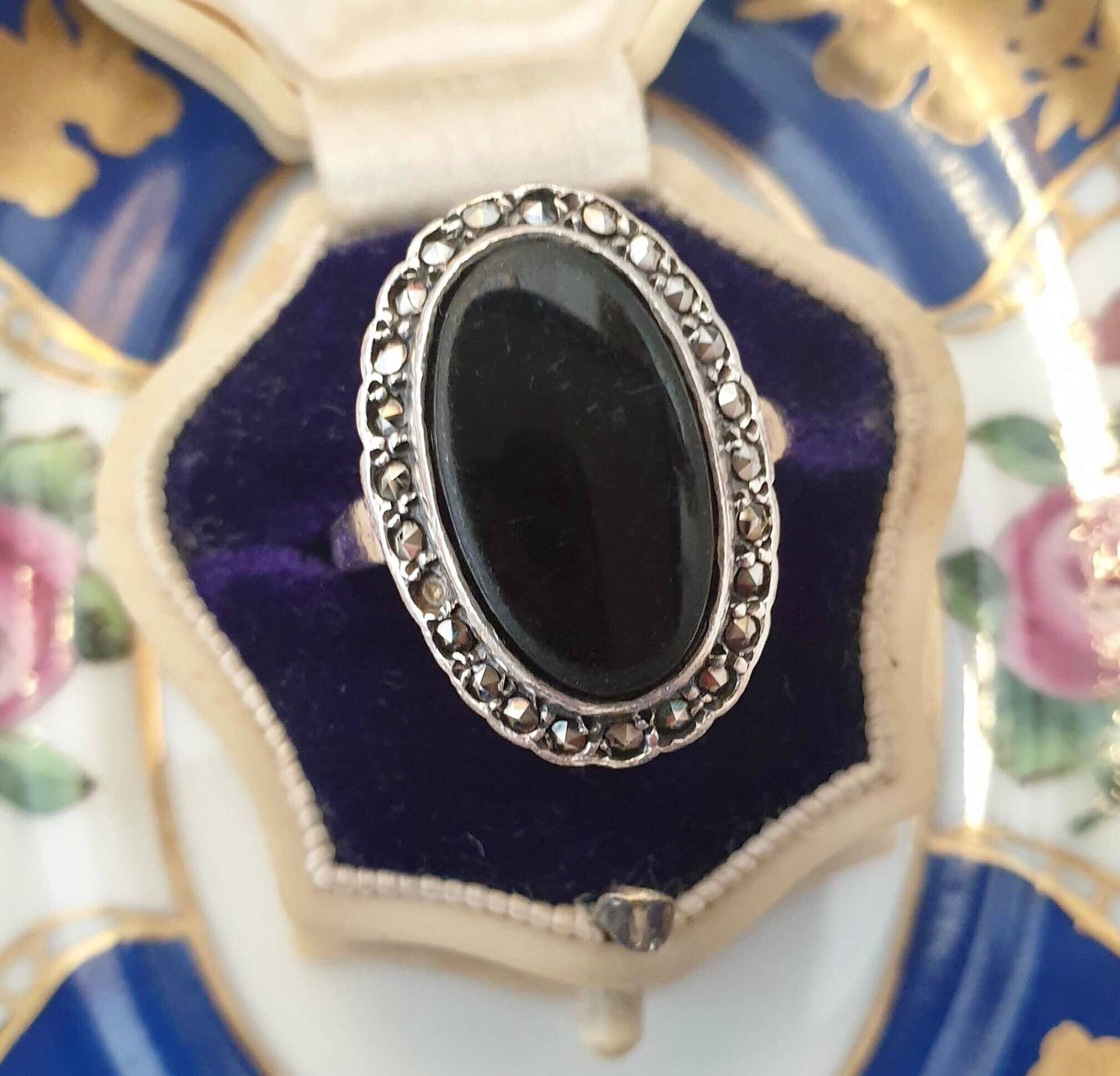 Onyx Ring Für Frauen Damenring Größe R Silber Markasit Vintage Silberring Damen Statement Schmuck Geburtstag Geschenk Die Frau von TheVintageGemShop